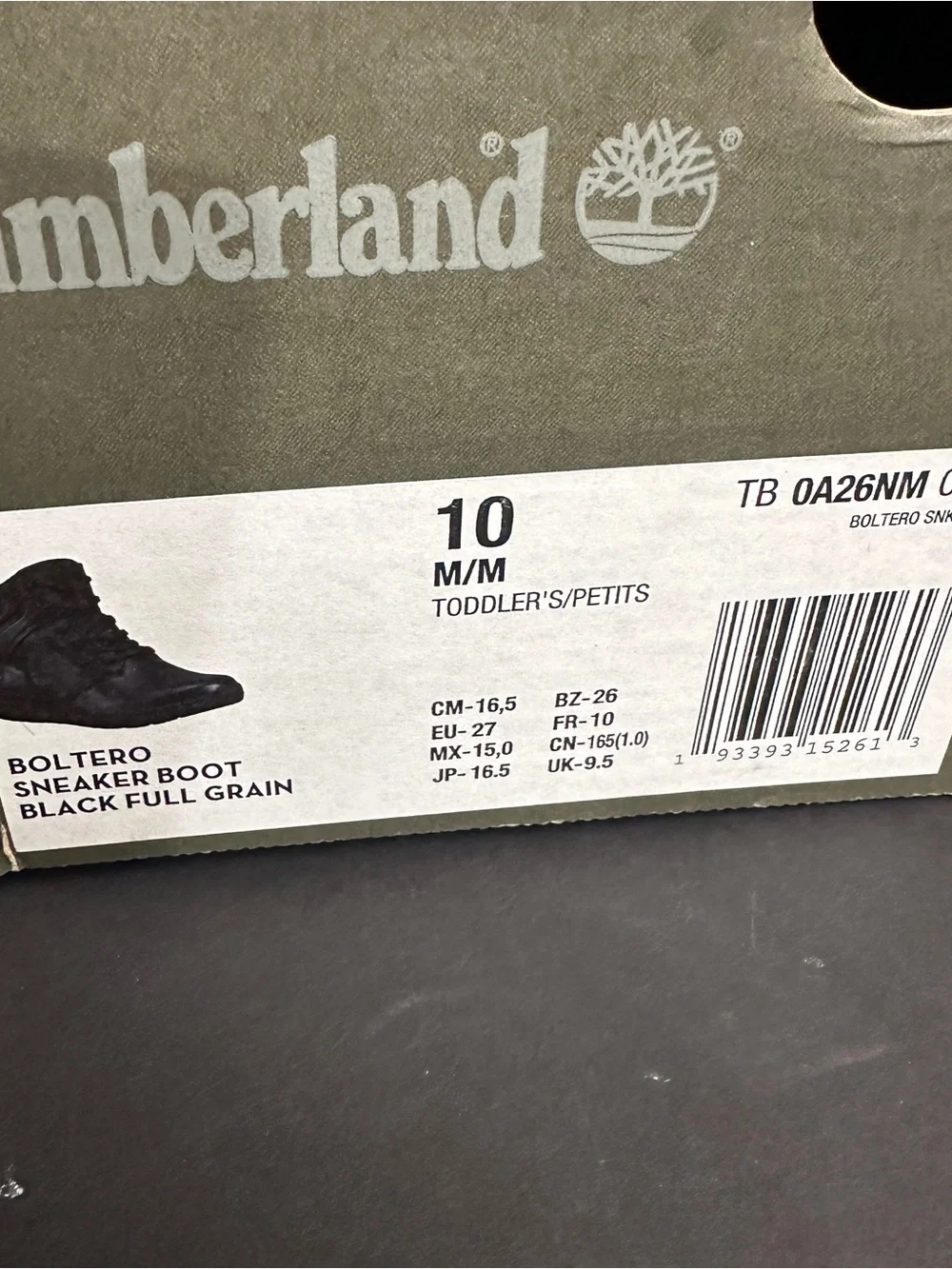 Timberland Boltero Sneaker Boots Black full grain Toddlers 10 М/М